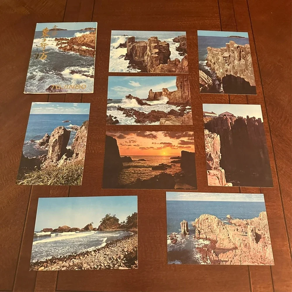 Vintage Japan Tojinbo Cliffs Postcard Set (8) w/ Original Holder Tokosha